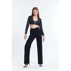 Siyah Bol Paça Salaş Kot Pantolon Flare Jean