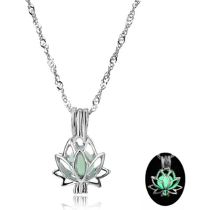 Yeşil Lotus Çiçeği Gece Karanlıkta Parlayan Fosforlu Kolye