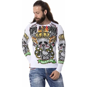 Cipo & Baxx CL514 Kurukafa Baskılı Beyaz Sweatshirt