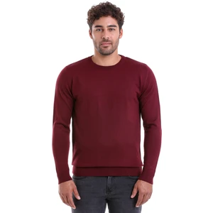 Erkek Bordo Regular Fit Yünlü Düz Bisiklet Yaka Triko Kazak