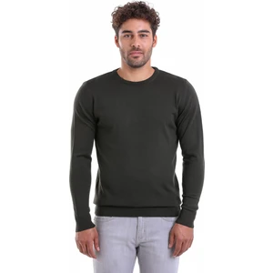 Erkek Haki Regular Fit Yünlü Düz Bisiklet Yaka Triko Kazak