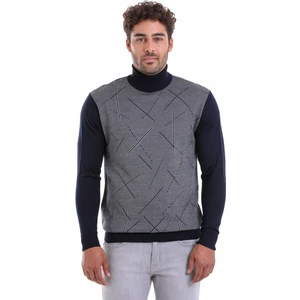 Erkek Lacivert Regular Fit Yünlü Desenli Balıkçı Yaka Triko Kazak