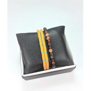 JTSS22KOB1083 Janti Paraşüt Ip Örme ve Akik Hematit Doğal Taş Kombin Bileklik Kutulu