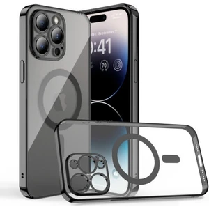 M.TK Moveteck Iphone Apple 14 Pro Max Uyumlu 6.7inç Kılıf Magsafe Halkalı Gbox Kamera Lens Korumalı Parlak Şeffaf Silikon Derin Mor Magnetik Wireless Şarj Özellikli Parlak Mor Kenarlı