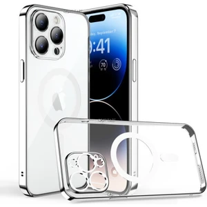 M.TK Moveteck Iphone Apple 14 Pro Max Uyumlu 6.7inç Kılıf Magsafe Halkalı Gbox Kamera Lens Korumalı Parlak Şeffaf Silikon Derin Mor Magnetik Wireless Şarj Özellikli Parlak Mor Kenarlı