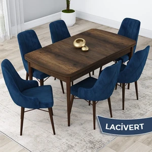 Concept Kar Serisi,  Açılabilir 80X132 Mdf Mutfak Masa Takımı, Barok Ahşap Desen Masa 6 Sandalye