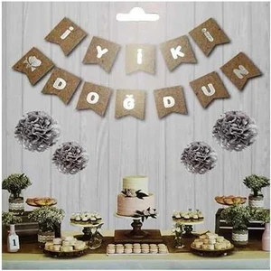 Çıtı Pıtı Store Kraft Gümüş İyi ki Doğdun Yaldızlı Banner