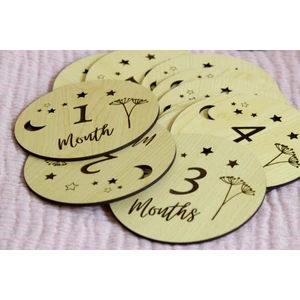 Aylık Ahşap Bebek Anı Kartı, Bebek Fotoğraf Kartları, Bebek Çekim Kart Seti, Wooden Milestone Cards