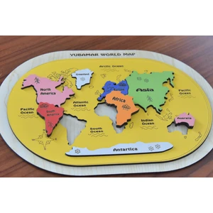 Dünya Haritası Montessori Ahşap Dünya Puzzle, Renkli Kıtalar Puzzle