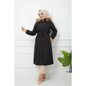 Vibeys Collection Siyah Içi Kürklü ve Su Geçirmez Kadın Kışlık Mont & Kaban