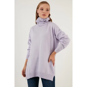 Oversize Balıkçı Yaka Yanları Yırtmaçlı Uzun Kışlık Triko Kazak Bayan Kazak 63621285