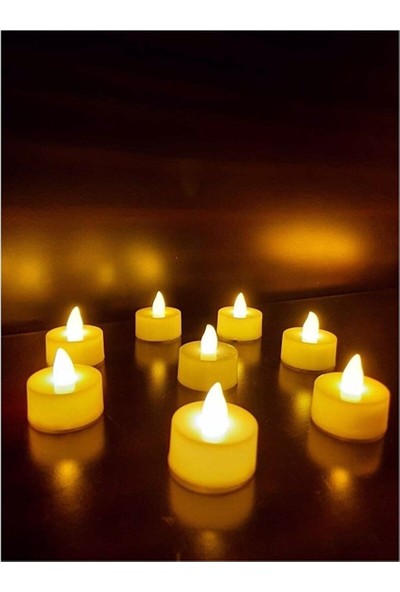 Smyrna Ledli Mum Tealight Işıklı Dumansız Alevli Sarı Pilli LED Mum 12 Adet