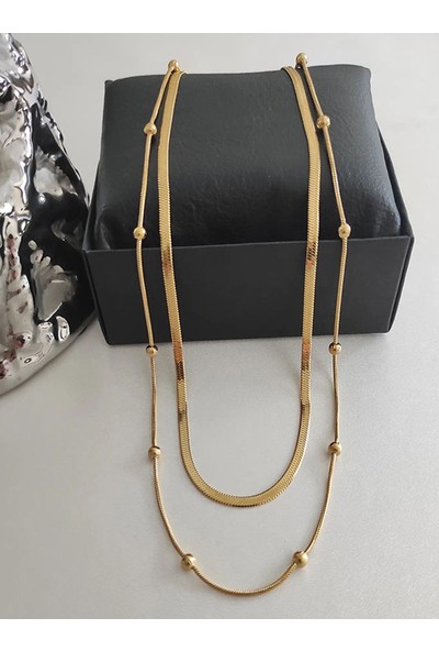 Gena Moda Gold Renk Italyan Kolye ve Dorika Toplu Paslanmaz Çelik Kolye Kombin