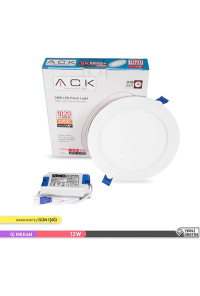 Ack 12W 3000K Günışığı Sıva Altı Yuvarlak LED Panel Armatürü AP01-01200