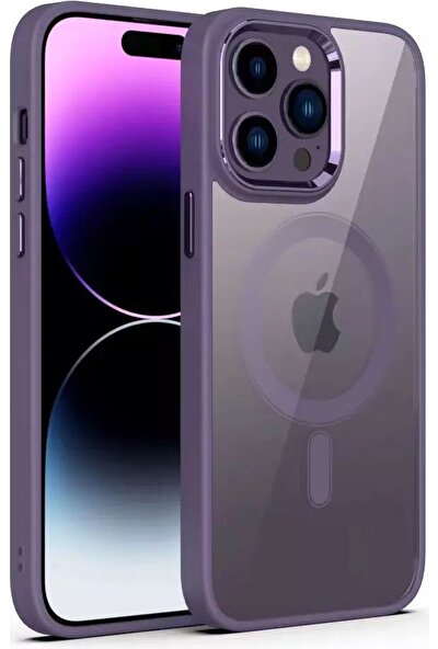 Teleplus iPhone 14 Pro Max Kılıf Manyetik Wiriless Destekli Krom Slim Silikon Derin Mor