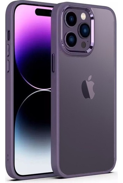 Teleplus iPhone 14 Pro Max Kılıf Renkli Bumper Hybrid Krom Slim Silikon Derin Mor
