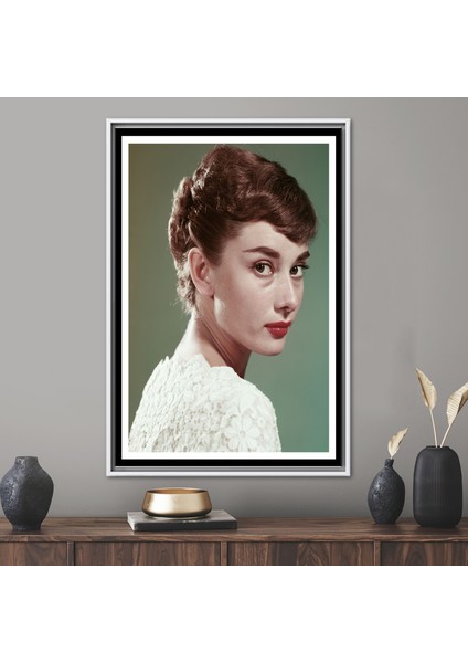 1 Parça Beyaz Çerçeveli Kanvas Tablo, Audrey Hepburn, Ünlü 3 Boyutlu Kanvas, Kadın Kanvas Baskı,