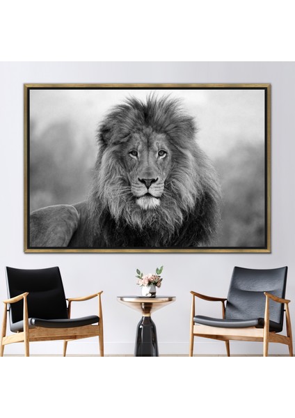 1 Parça Gold Çerçeveli Kanvas Tablo, Lion Fotoğraf Baskısı, Vahşi Aslan Kanvas,