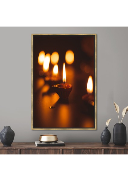 1 Parça Gold Çerçeveli Kanvas Tablo, Meditasyon Mum Baskılı, Meditasyon Kanvas,