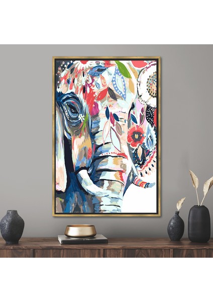 1 Parça Gold Çerçeveli Kanvas Tablo, Fil Boyama Baskı, Fil Baskılı, Modern Sanat,