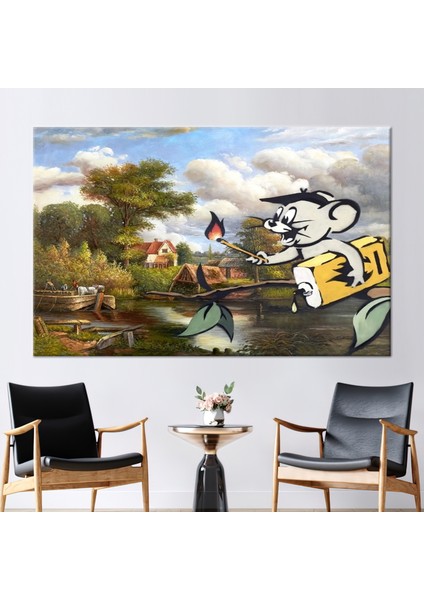 1 Parça Kanvas Tablo, Banksy Yağlı Yağ Jerry, Banksy Jerry Kanvas, Banksy Köyü Hediye Kanvas,