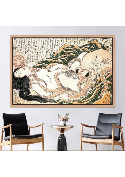 1 Parça Naturel Çerçeveli Kanvas Tablo, Balıkçının Hayali, Seksi Kadın Baskılı,