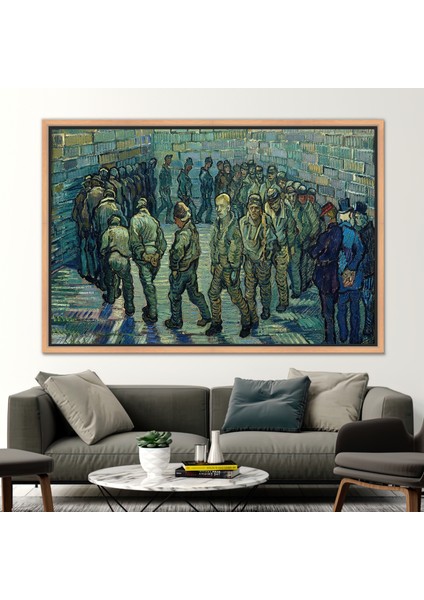 1 Parça Naturel Çerçeveli Kanvas Tablo, Van Gogh Tarafından Egzersiz Yapan Mahkumlar,