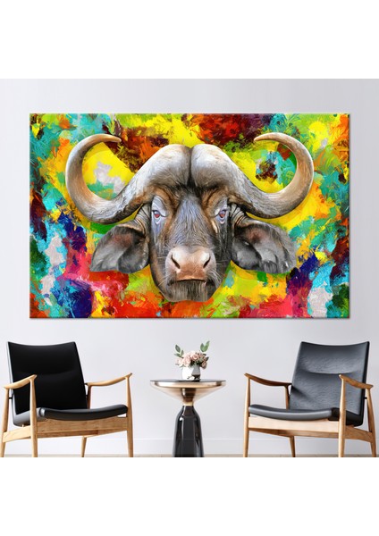 1 Parça Kanvas Tablo, Renkli Buffalo, Öküz Duvar Dekoru, Buffalo Kanvas, Soyut Hayvan Duvar Dekoru,