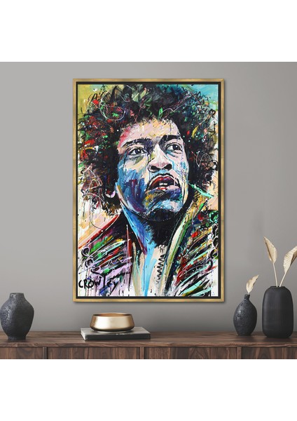 1 Parça Gold Çerçeveli Kanvas Tablo, Jimi Hendrix, Soyut Adam Hediye Kanvas,