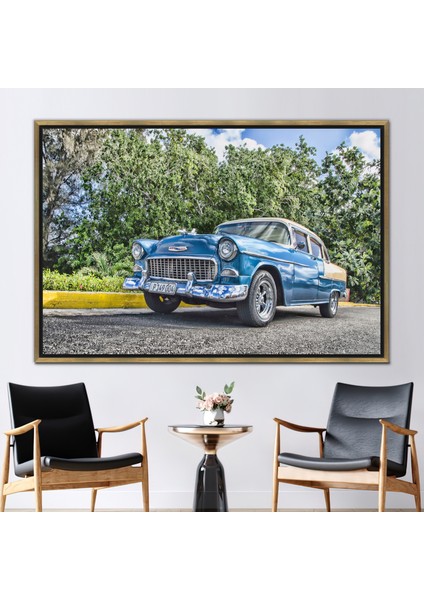 1 Parça Gold Çerçeveli Kanvas Tablo, Eski Araba Fotoğraf Baskısı, Klasik Araba Kanvas Poster,