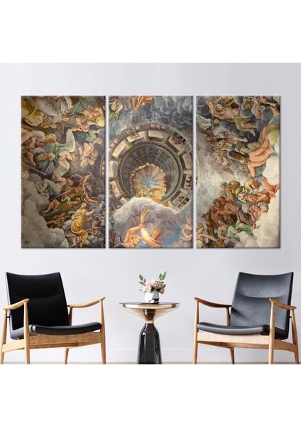 3 Parçalı Kanvas Tablo, Giulio Romano Resim, Oil Sanat Eseri, Devlerin Odasında Fresk Baskılı,