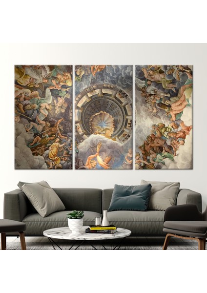 3 Parçalı Kanvas Tablo, Giulio Romano Resim, Oil Sanat Eseri, Devlerin Odasında Fresk Baskılı, fiyatları