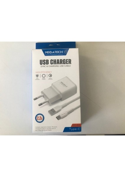 Cc-03 2.2A Type-C USB Kablo Ev Şarj Adaptörü