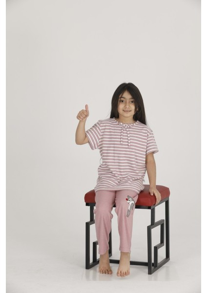 Kız Çocuk Code Kumaş Kısa Kol Pijama Takımı. T-43057 - Pembe - 7-9 Yaş