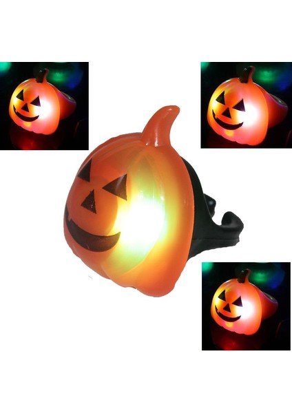 4 Adet Işıklı Pilli LED Işıklı Balkabağı Gülen Yüz Yüzüğü Halloween Yüzük