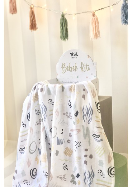 Pastel Mix&match 3'lü Organik Bambu Pamuk Müslin Memphis-Dot-Dino modelleri