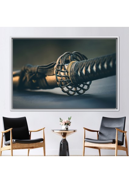 1 Parça Beyaz Çerçeveli Kanvas Tablo, Soyut Kanvas Baskı, Samurai Blade Posteri,
