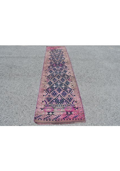 Eskitme Halı Türk Halısı Halı 83X329 Cm Mavi Halı Mutfak Halı Bahçe Koridor Halı 9686