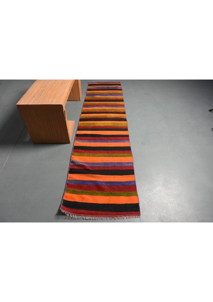 Türk Kilim Eskitme Kilim Runner Kilim 66X279 Cm Turuncu Kilim Bahçe Kilim Koridorsı Kilim 109