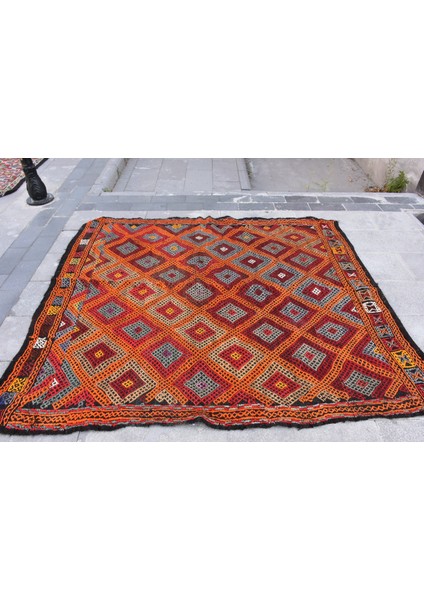 Türk Kilim Eskitme Kilim Small Kilim 1x1 Cm Turuncu Kilim Organik Kilim Kapı Paspası Kilim 19