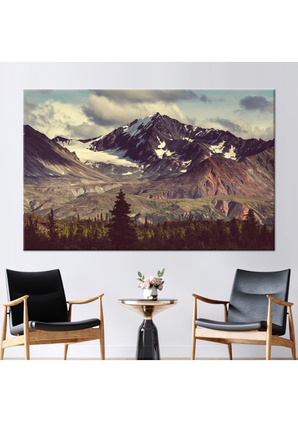 1 Parça Kanvas Tablo, Snowy Mountain Manzarası, Doğa Manzarası Sanat Eseri, Kış Manzarası Kanvas,