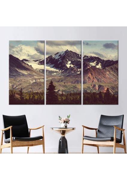 3 Parçalı Kanvas Tablo, Snowy Mountain Manzarası, Manzara Kanvas Poster, Kış Manzarası Hediye Kanvas