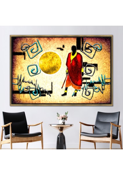 1 Parça Gold Çerçeveli Kanvas Tablo, Afrikalı Adam Resim, Güneş Duvar Süsü, Afrika Kanvas Poster,