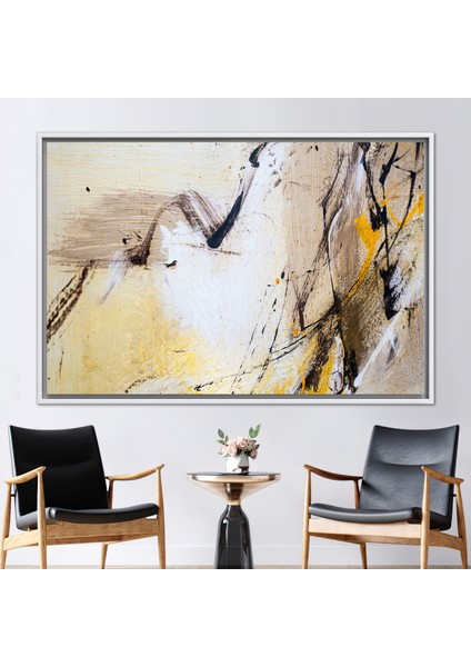 1 Parça Beyaz Çerçeveli Kanvas Tablo, Yumuşak Tonlar Alçı Etkisi, Soyut Sanat Eseri,
