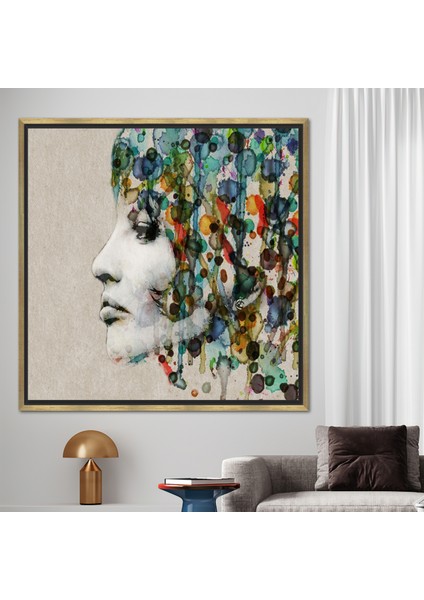 1 Parça Gold Çerçeveli Kanvas Tablo, Kadın Sanat Eseri, Soyut Posteri, Kadın Portre Kanvas Baskı,