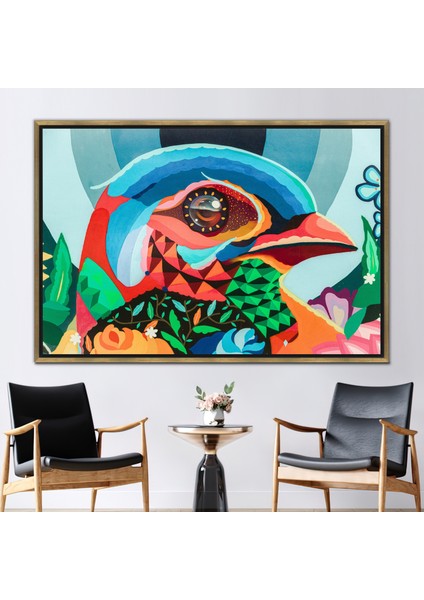 1 Parça Gold Çerçeveli Kanvas Tablo, Grafiti Kanvas, Soyut Hayvan Posteri, Kuş Baskılı,