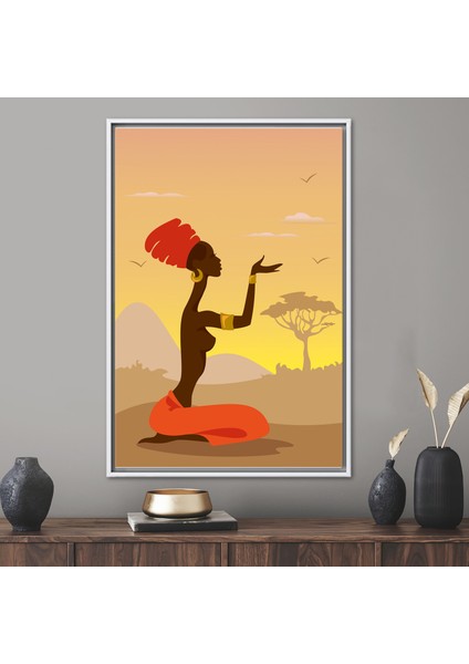 1 Parça Beyaz Çerçeveli Kanvas Tablo, Etnik Sanat, Kız Kanvas, Soyut Sanat Eseri, Afrika Sanat,