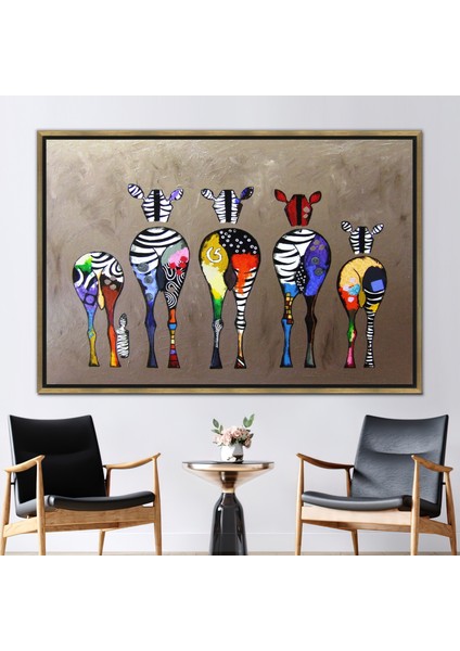 1 Parça Gold Çerçeveli Kanvas Tablo, Zebra Kanvas Baskı, Modern Sanat Eseri, Grafiti Zebra Duvar Dek
