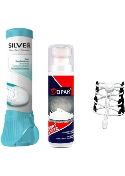 Spor Beyaz Deri ve Kumaş Ayakkabı Boyası 75 Ml. + Silver Ayakkabı Deodorantı Koku Giderici Sprey & Akıllı Bağcık