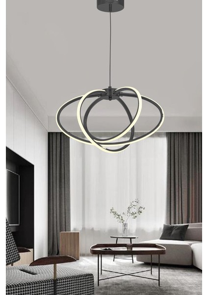 923-3 Siyah Sarkıt LED Avize(Beyaz Işık -Sarı Işık - Gün Işığı)